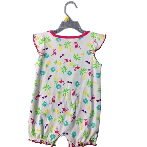Swiggies Girls Infant Baby Size 6 9 MOnths Romper 1 Piece Short Outfit Flamingo - Picture 2 of 3